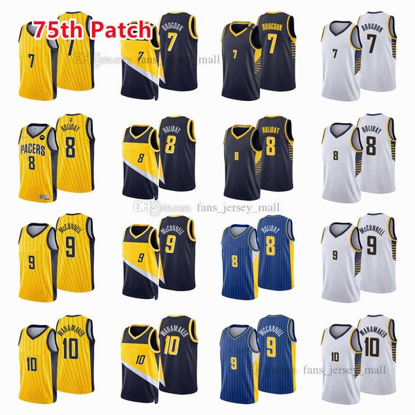 

printed 75th patch city basketball jerseys malcolm 7 brogdon t.j. 9 mcconnell justin 8 holiday brad 10 wanamaker color white orange blue bla, Black;red
