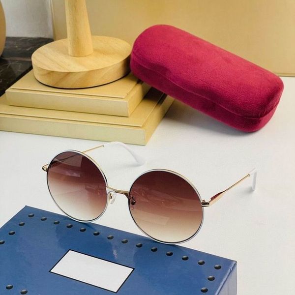 

2022 women men fashion sunglasses gold thin metal frame white feet brown gradient color lenses available with box, White;black