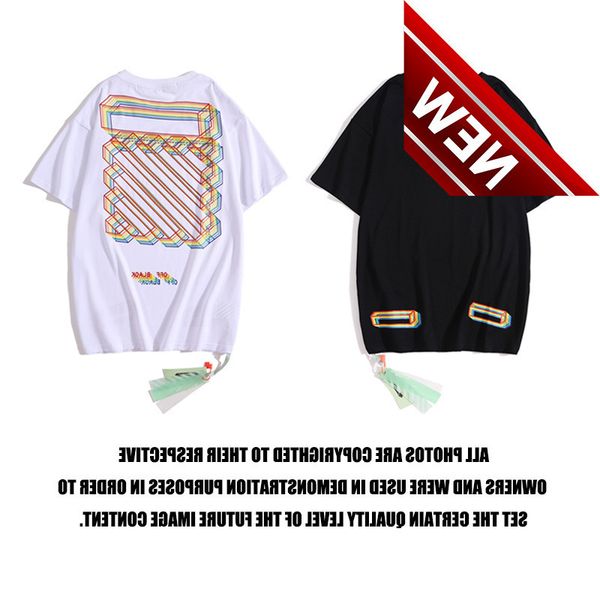 

50% off discount chao brand off own three dimensional color bar square t-shirt rainbow line arrow men's casual short sleeve, White;black