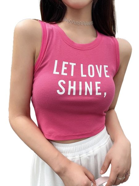 

dazy letter graphic ribbed knit tank t0y3#, White