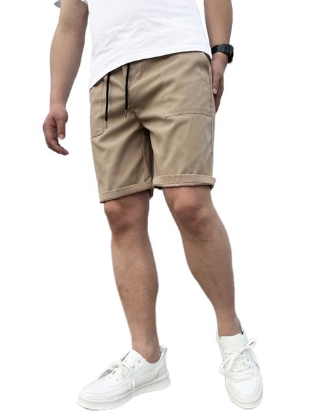 

men slant pocket drawstring waist shorts r11h#, White;black
