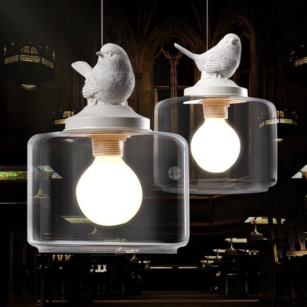 Lampade a sospensione Lampadario europeo creativo per uccelli Lampada a LED Soggiorno E27 Lampadario lucido in vetro artistico retròLB121112Pendente