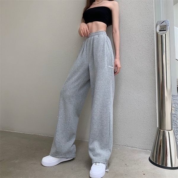 

houzhou gray sweatpants jogger korean style high waist tracksuit casual loose pants black jogging sports trousers female 220325, Black;white
