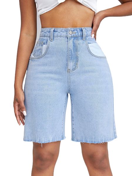 

contrast panel raw cut denim shorts h5no#, White;black