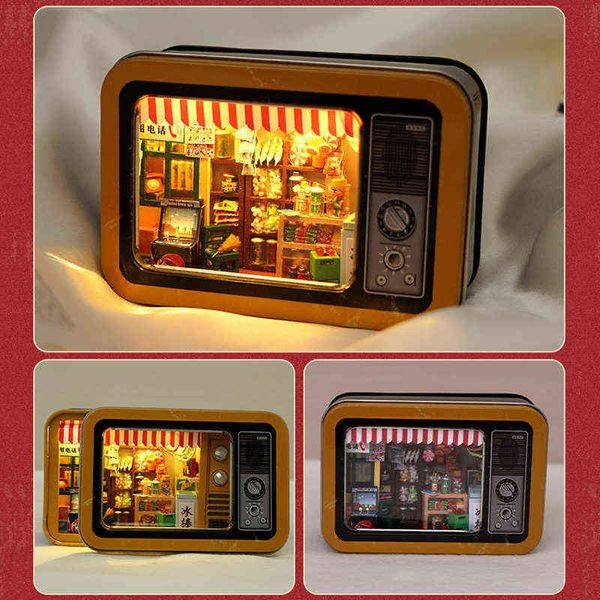 Diy casa de bonecas em miniatura kit tv caixa teatro boneca móveis de madeira pequena casa roombox presente natal brinquedos para crianças casa