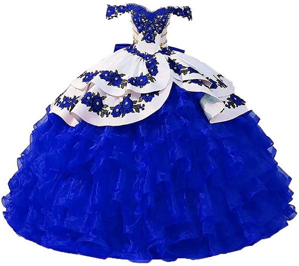 

2022 flowers embroidery quinceanera dresses ruffles prom ball gown sweet 16 dress vestidos de 15 anos, Blue;red