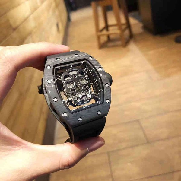 

watch date business leisure richa milles rm052 multifunctional automatic machine carbon brazing dimension black tape watch mens, Slivery;brown