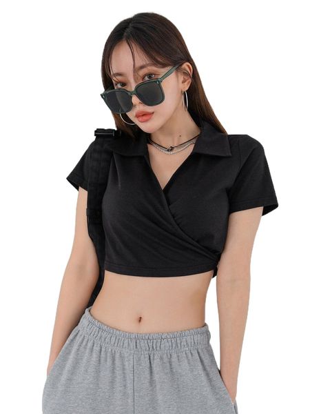 

dazy surplice neck crop tee s8ce#, White