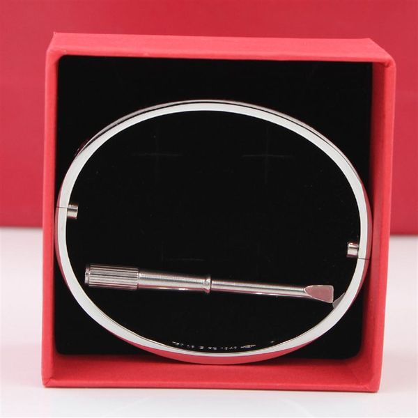 

luxury fashion silver cuff bracelet style love stainless steel iced out screw bracelets bangles for women and men246e, White
