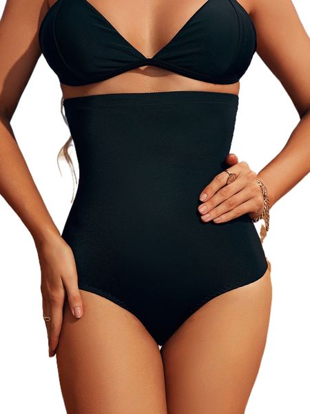 

solid high waist shapewear panty 4455#, Black;red