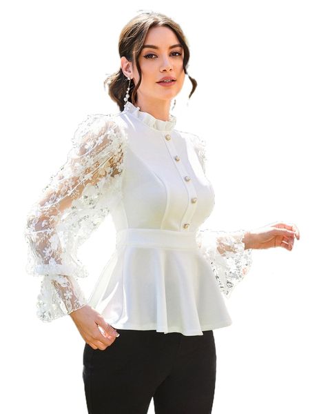 

floral applique ruffle hem frill trim k2ad#, White