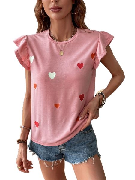 

heart print butterfly sleeve tee w0zb#, White