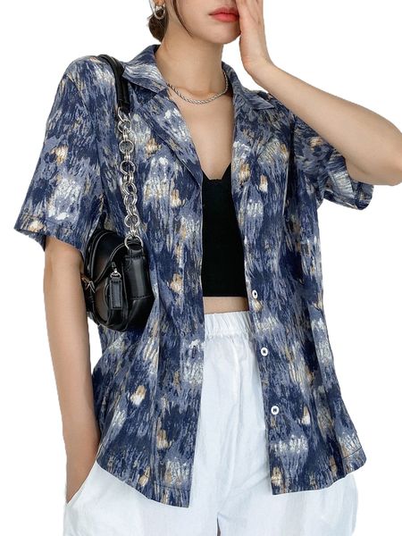 

dazy tie dye lapel neck blouse u1mt#, White