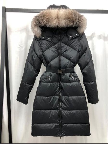 Moda donna Piumino con cappuccio Ante Stile britannico 100% pelliccia di volpe Parka Piumini d'anatra bianchi Nero Verde Marrone Cappotto invernale X-lungo S-XL