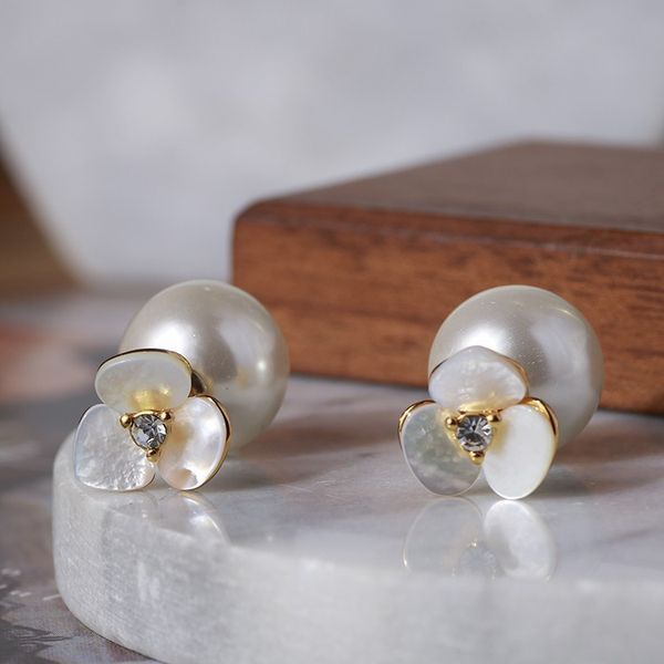 

luxury big pearl sweet flower stud earrings for girl women nice jewelry high quality, Golden;silver