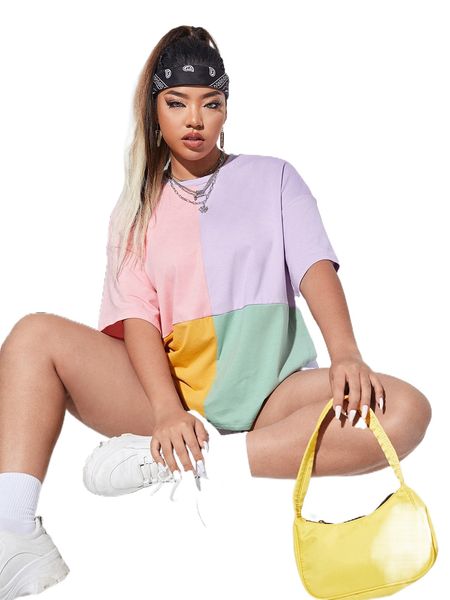 

plus colorblock drop shoulder tee 71a6#, Black