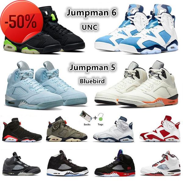

jumpman 5 unc 6 mens retro basketball shoes 5s ts 6s university blue electric green black infrared shattered backboard bluebird red oreo men