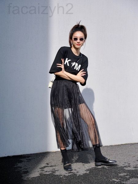 

women's t-shirt designer 2022 star show same kimhe love t-shirt round neck letter loose and versatile female cre92022, White