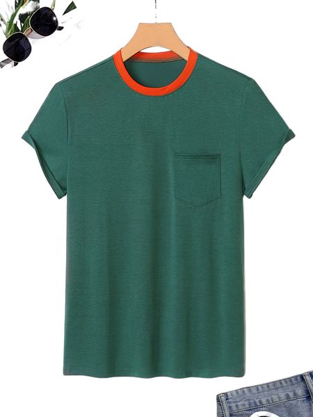 

men contrast binding patched pocket tee n3oo#, White;black