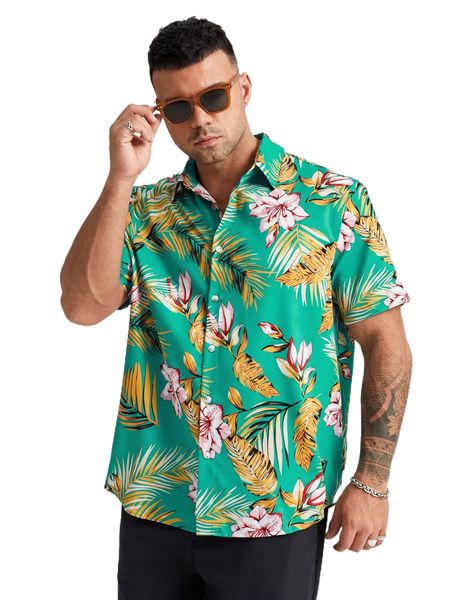 

extended sizes men tropical print shirt l4dm#, White;black
