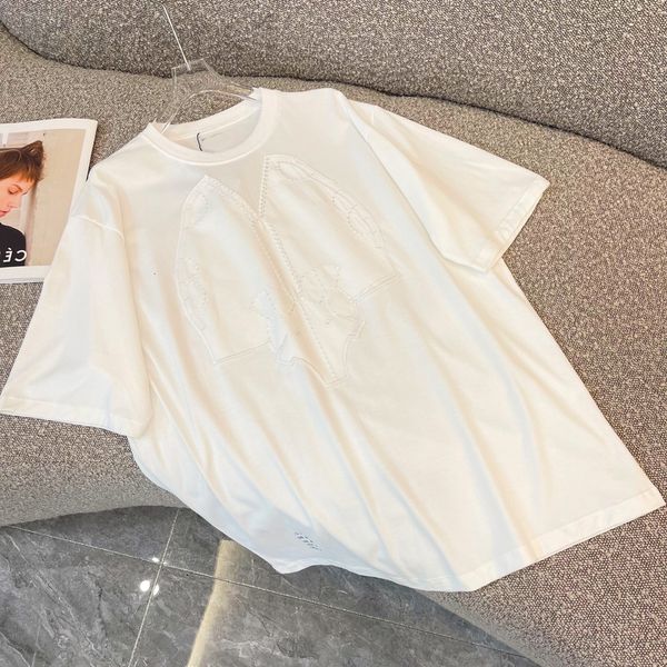 

women's t-shirt designer luo's correct version 22ss new embroidered elephant pattern short sleeve round neck half t-shirt for men, White