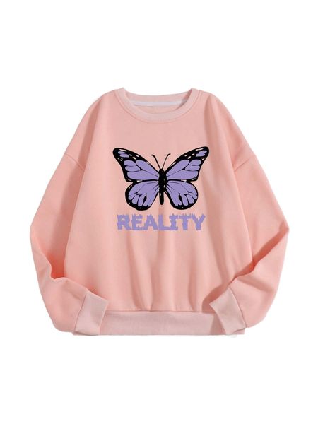 

butterfly & letter graphic pullover z4sc#, Black
