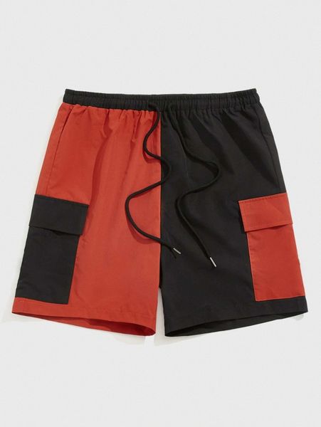 

romwe guys two tone flap pocket drawstring shorts w9k0#, White;black