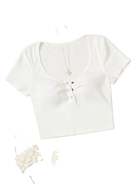 

plus half button ribbed knit tee a7mw#, Black