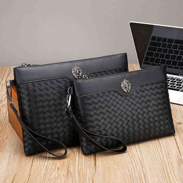 

new style fashion large capacity men's handbag briefcase wrist bag grab bag hand woven handbag 220718