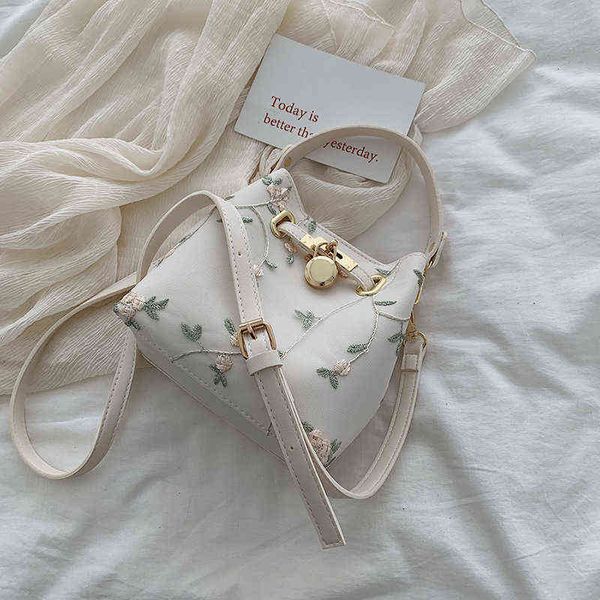 

flowers embroidery bucket crossbody bags for women 2021 luxury handbags designer sac ladies shoulder messenger bag g220524