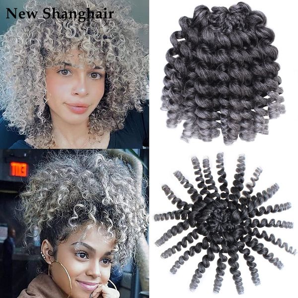 

2x ringlet wand curl jamaican bounce hair 8 inch synthetic crochet hair extensions braiding hair 20 roots/pcs bs08, Black