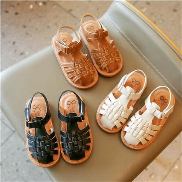 2022 neue Vintange Weave Solid Mädchen Sandalen Geschlossene Zehen Sandalen für Mädchen Kinder Baby Flache Mädchen Sandalen Sommer Kinder schuhe