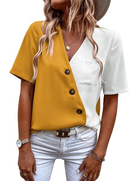 

two tone patched pocket blouse m95a#, White