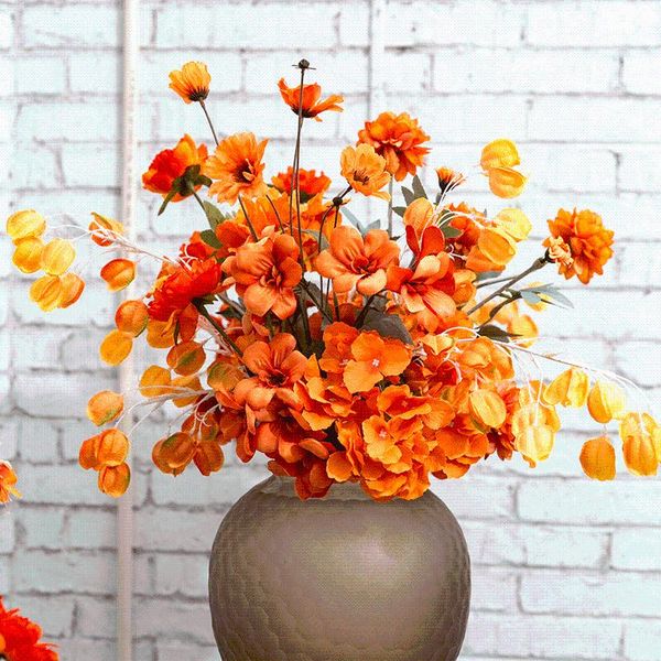 Flores decorativas Wreaths Orange Orange Artificial Autumn tem tema de seda rosa peony cenário de casamentos de casamentos decoração de decoração home plants dIy vaso ou