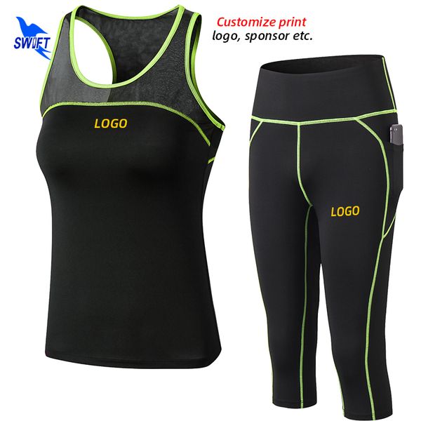 

customize gym fitness sport suit women stretch yoga set workout sportswear vestcapri tights 2pcs tracksuit running clothes 220609, Gray
