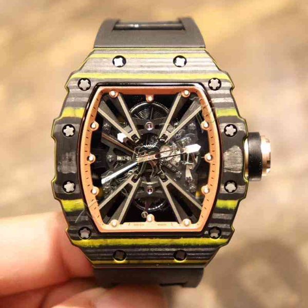 

luxury mens mechanics watch wine barrel richa milles r rm12-01 series 2824 automatic mechanical carbon fiber black tape men's swiss mov, Slivery;brown