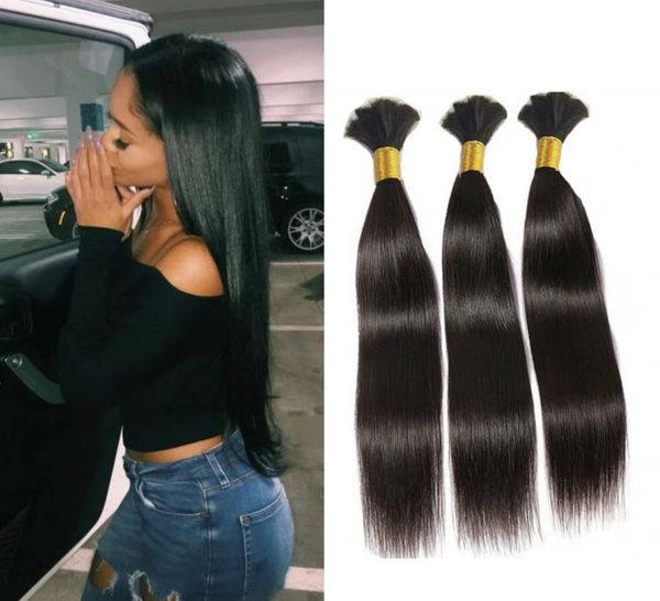 

100% brazilian straight bulk human hair for braiding 3 pcs/lot no weft hair, Black