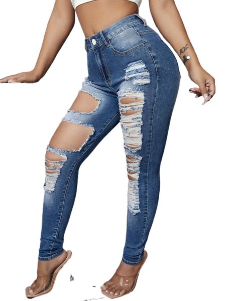 

sxy high waisted ripped skinny jeans r1ap#, Blue