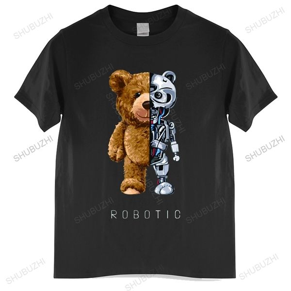 Engraçado Teddy Robot Camiseta Robótica Urso Camisa Roupas Casuais Homens Moda Roupas Algodão Camiseta Tee Top 220618
