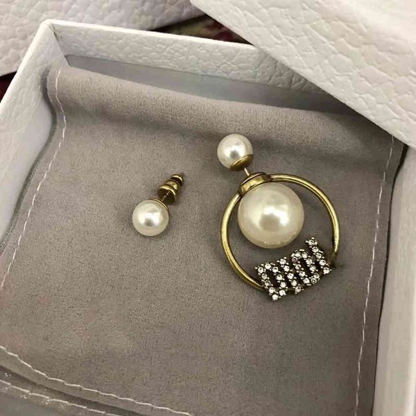 

outlet letter ring size pearl asymmetric earrings women's round earrings, Golden