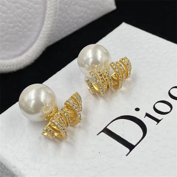 

ornament charm earring full diamond pearl earrings trend personalized temperament women's simple earrings jewelry, Golden