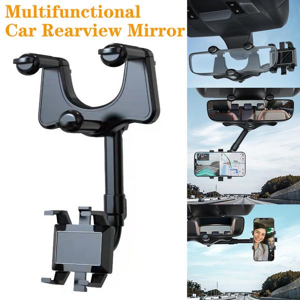 

360 rearview mirror phone holder for car mount phone and gps holder universal rotating adjustable telescopic