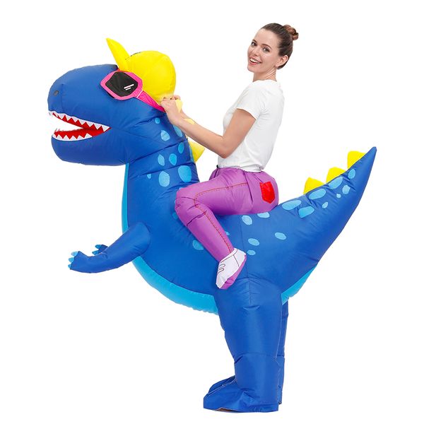 Maskot Bebek Kostüm Purim Parti Yetişkin Adam Için Kadınlar Mavi Sunglass Şişme Dinozor Kostüm Cadılar Bayramı COS T-Rex Suit