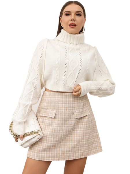 

plus flap detail tweed skirt k3pc#, Black