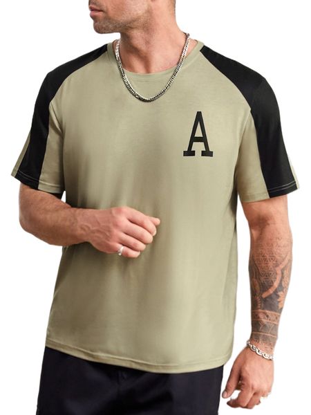 

extended sizes men letter graphic colorblock tee r7x4#, White;black