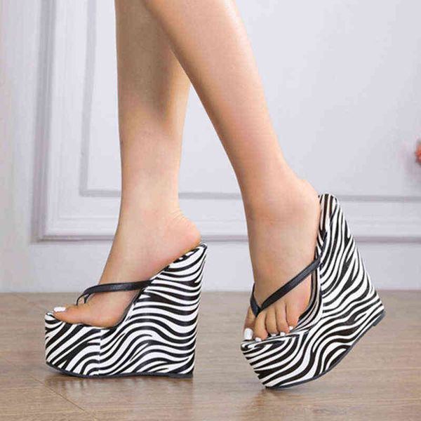 

slippers summer wedges platform flip flops women fashion narrow band clip toe 16.5 high heels sandals party dress shoes pumps 220321, Black
