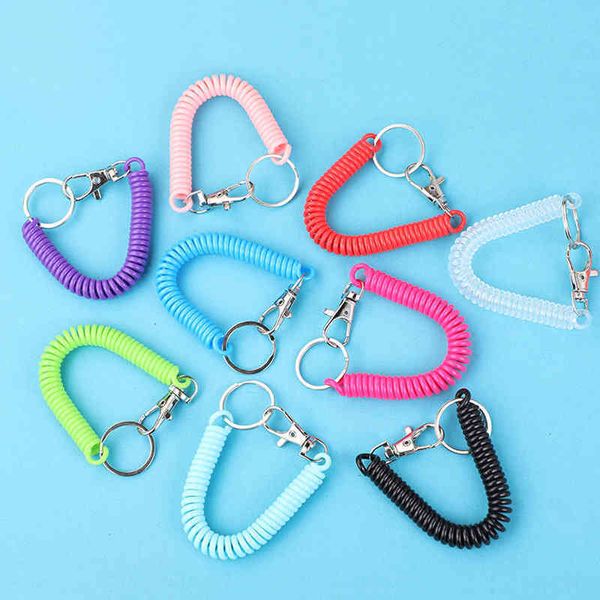 

keychains plastic spring rope key color missing telephone cable, Silver
