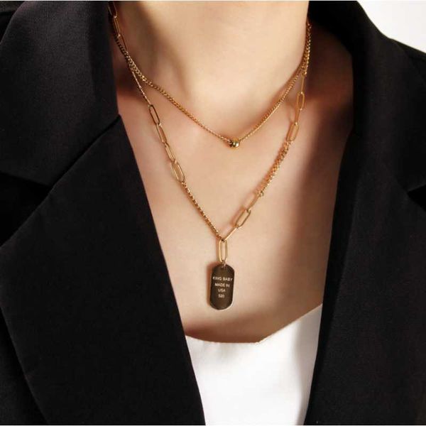 

pendant necklaces 316l stainless steel fashion fine jewelry beaded lettering geometric pendants charms thick chain choker for women, Silver