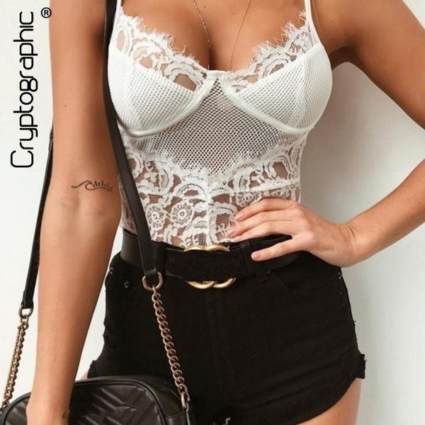 

cryptographic fashion mesh lace bodysuit body women strap transparent jumpsuit teddy bodysuits bralette y200401, Black;white