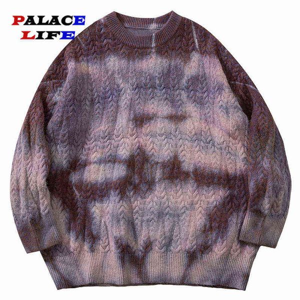 

2022 autumn winter cotton casual loose pullovers clothe men hip hop knitted jumper sweaters tie dye streetwear harajuku t220730, White;black